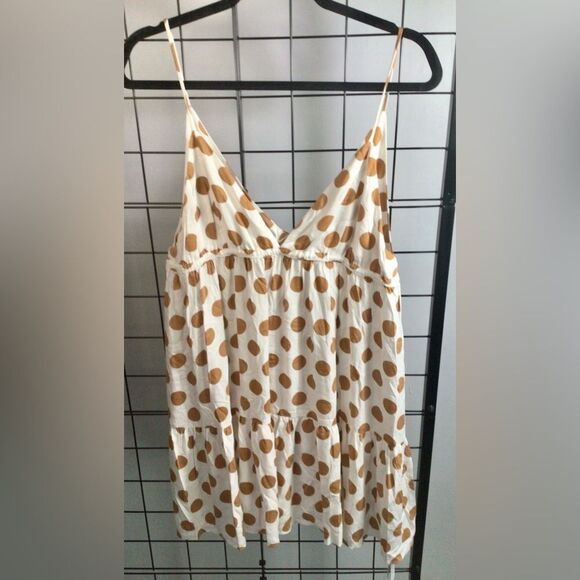 Cupshe Dresses & Skirts - Cupshe Polka dot sleeveless cream and brown babydoll mini dress NWT